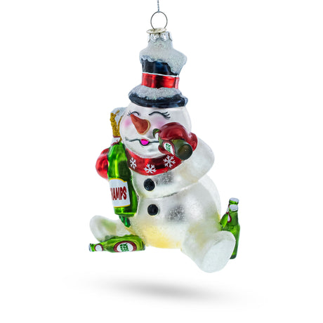 Cheers to the Holidays: Snowman Bartender - Blown Glass Christmas Ornament in Multi color,  shape