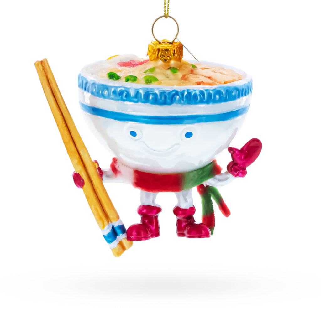Ramen Bowl with Chopsticks Glass Christmas Ornament in White color Figurine
