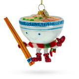 Ramen Bowl with Chopsticks - Blown Glass Christmas Ornament in Multi color,  shape