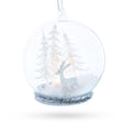 White Deer in Snow Globe with Glistening Snowflakes - Blown Glass Christmas Ornament in White color, Round shape