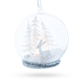 White Deer in Snow Globe with Glistening Snowflakes Glass Christmas Ornament in White color Round