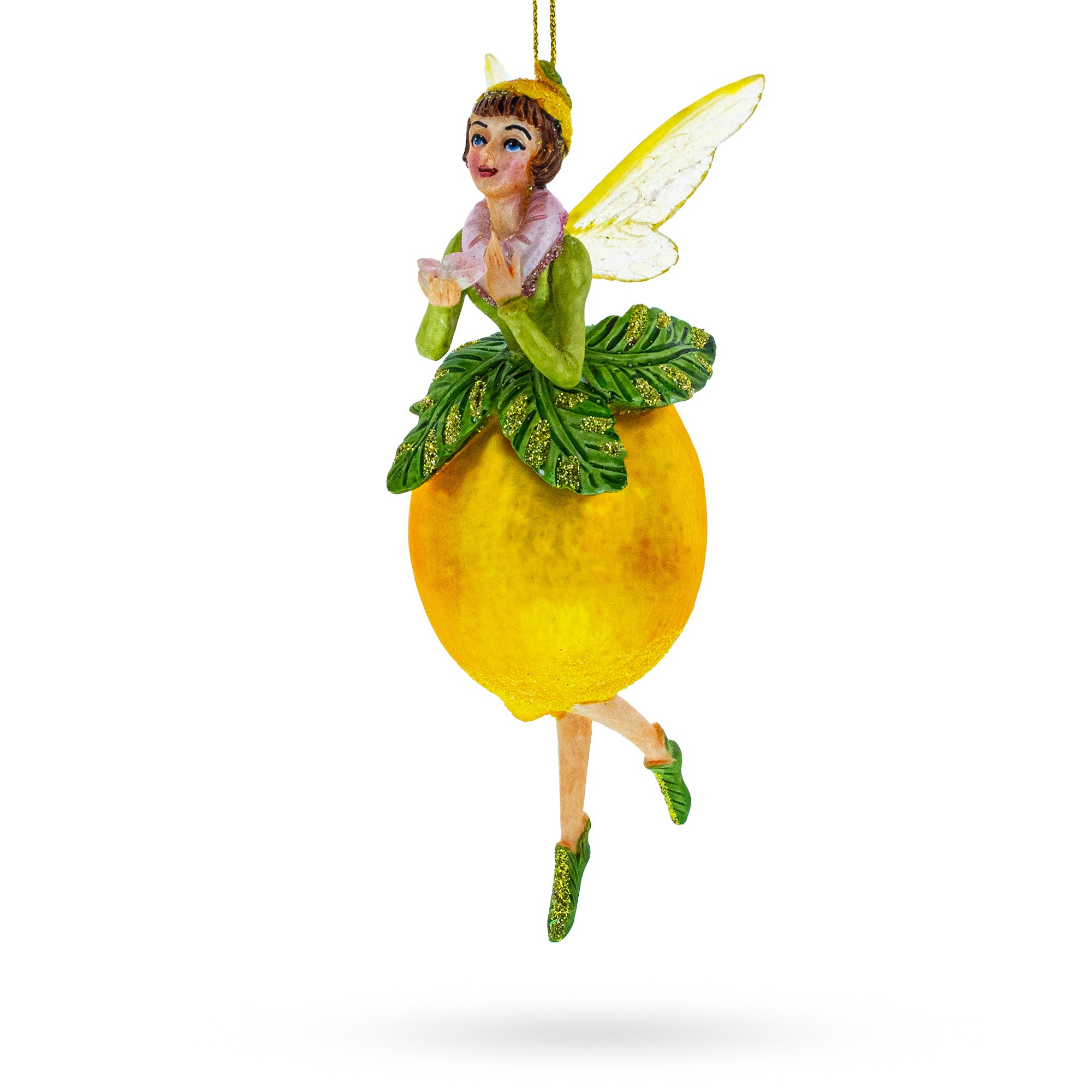 Enchanting Citrus Lemon Fairy Glass Christmas Ornament in Yellow color Figurine
