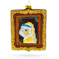 Dog as 'Girl with a Pearl Earring' Painting Glass Christmas Ornament in Yellow color Rectangular