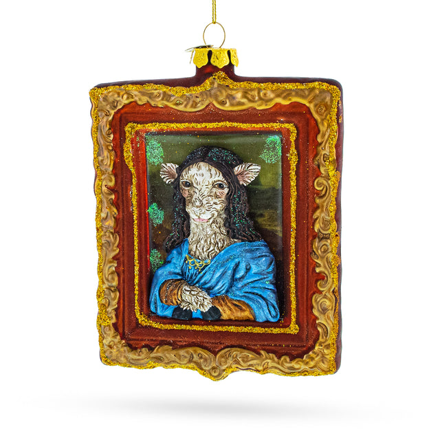 Glass Enchanting Mona Lisa Sheep - Blown Glass Christmas Ornament in Multi color Square