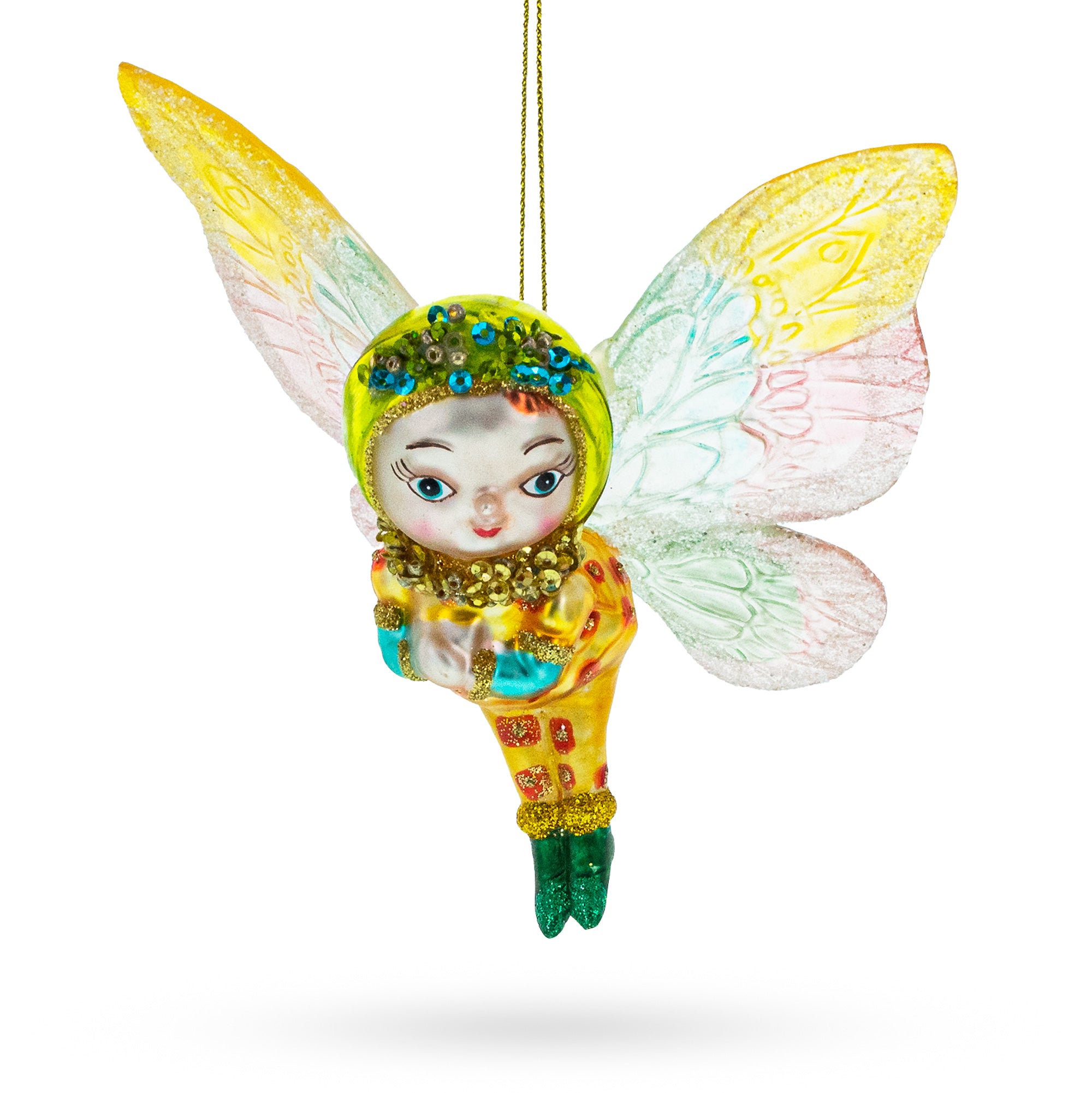 Enchanting Girl in Butterfly Costume Blown Glass Christmas Ornament in Multi color Figurine
