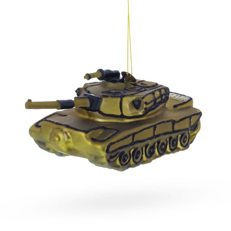 Military Army Tank Blown Glass Christmas Ornament in Green color