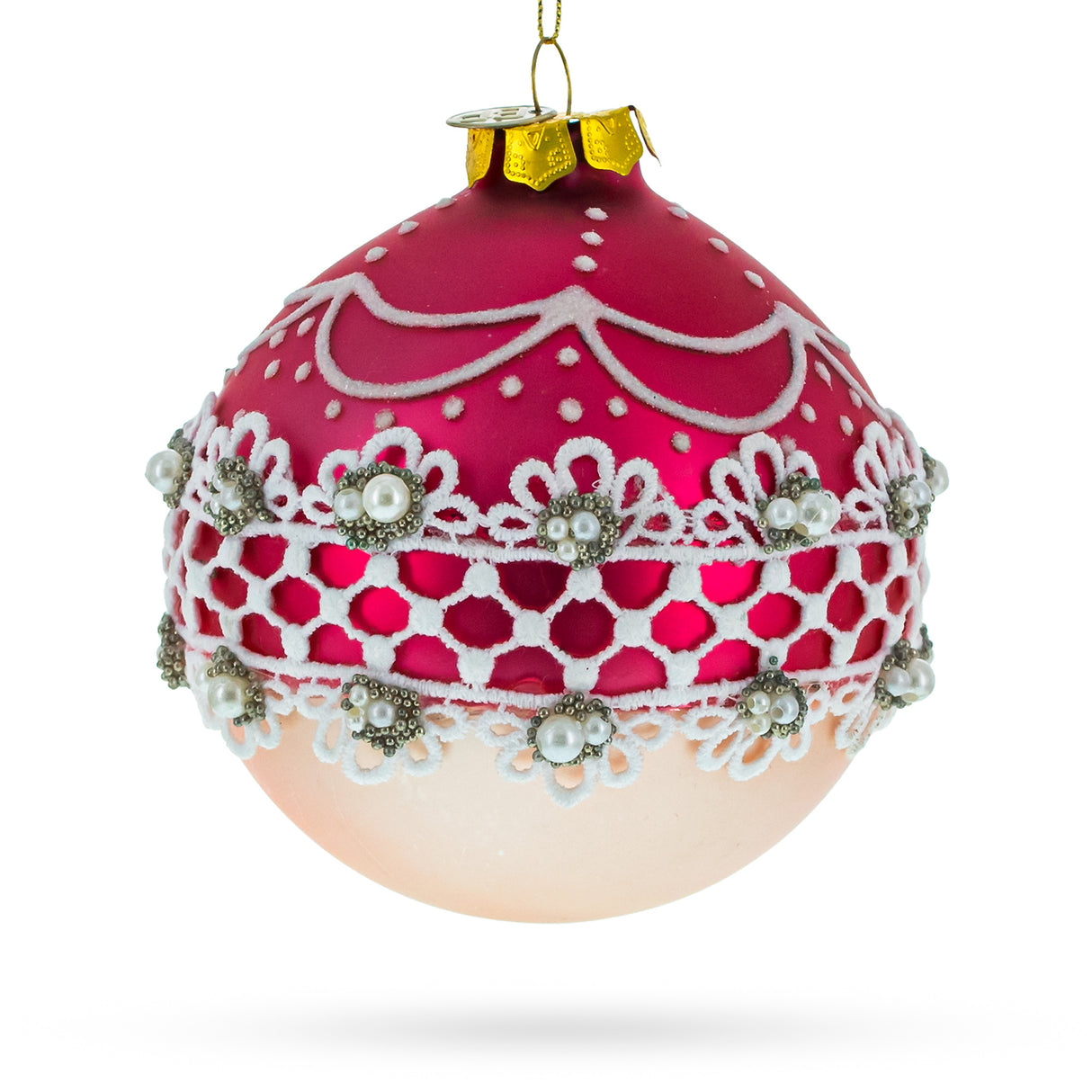 Elegant Laced Pink - Blown Glass Christmas Ornament in Pink color, Round shape