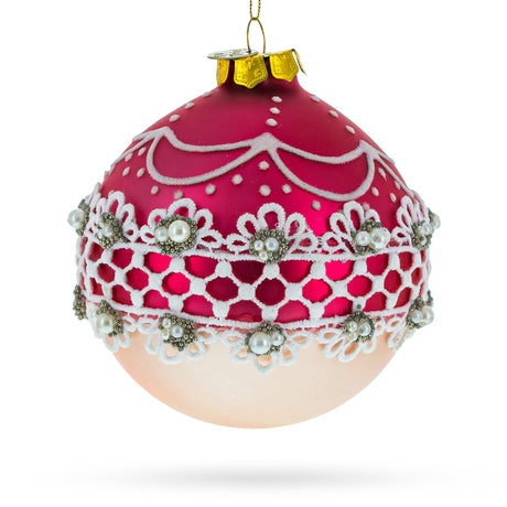 Glass Elegant Laced Pink - Blown Glass Christmas Ornament in Pink color Round
