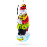 Polar Bear Ice Fishing Blown Glass Christmas Ornament in Green color