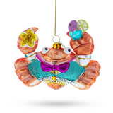 Cheerful Crab at Cocktail Party - Blown Glass Christmas Ornament in Multi color,  shape