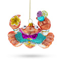 Cheerful Crab at Cocktail Party Glass Christmas Ornament in Orange color Figurine