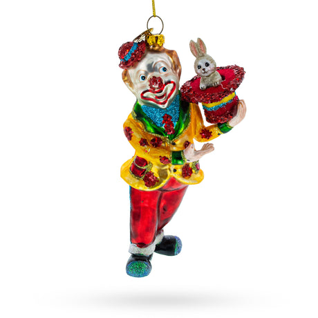 Whimsical Magician Clown Rabbit in a Hat Trick - Blown Glass Christmas Ornament in Multi color,  shape