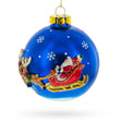 Classic Santa Claus in Sleigh with Reindeer - Blown Glass Christmas Ornament in Multi color, Round shape
