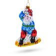 Sporty Santa on Snowboard - Blown Glass Christmas Ornament in Multi color,  shape