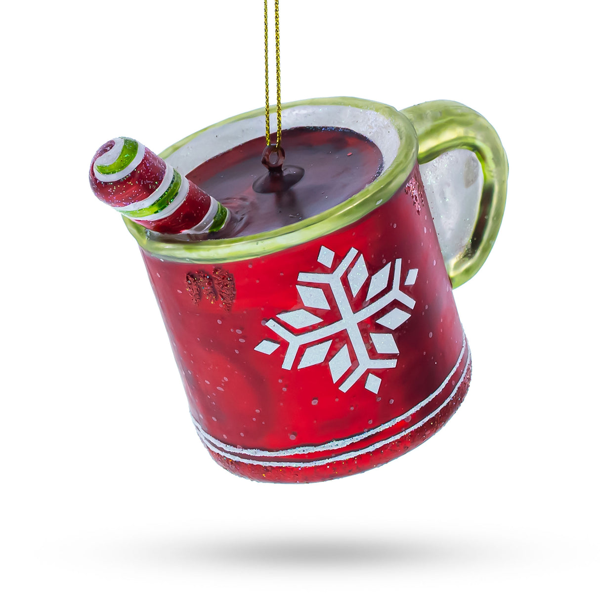 Festive Cup with Candy Cane Drink - Blown Glass Christmas Ornament in Multi color,  shape