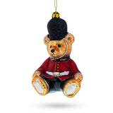 Charming Teddy Bear in King's Guard Uniform - Blown Glass Christmas Ornament in Multi color,  shape