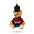 Teddy Bear in King's Guard Uniform Glass Christmas Ornament in Multi color Figurine