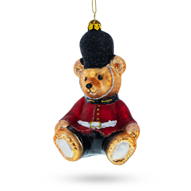 Charming Teddy Bear in King's Guard Uniform Blown Glass Christmas Ornament in Multi color Figurine