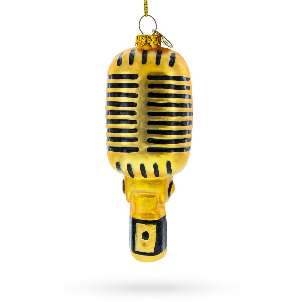 Shiny Golden Microphone Glass Christmas Ornament in Gold color Figurine