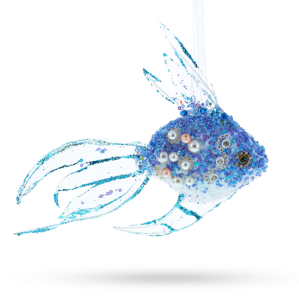 Blue Fish Glass Christmas Ornament in Blue color Figurine