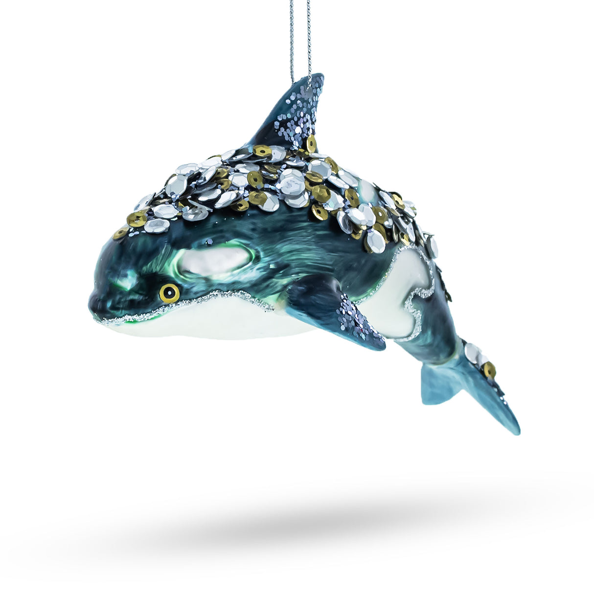 Majestic Orca Whale - Blown Glass Christmas Ornament in Multi color,  shape