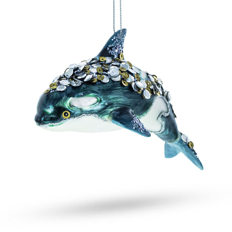 Majestic Orca Whale Blown Glass Christmas Ornament in Multi color