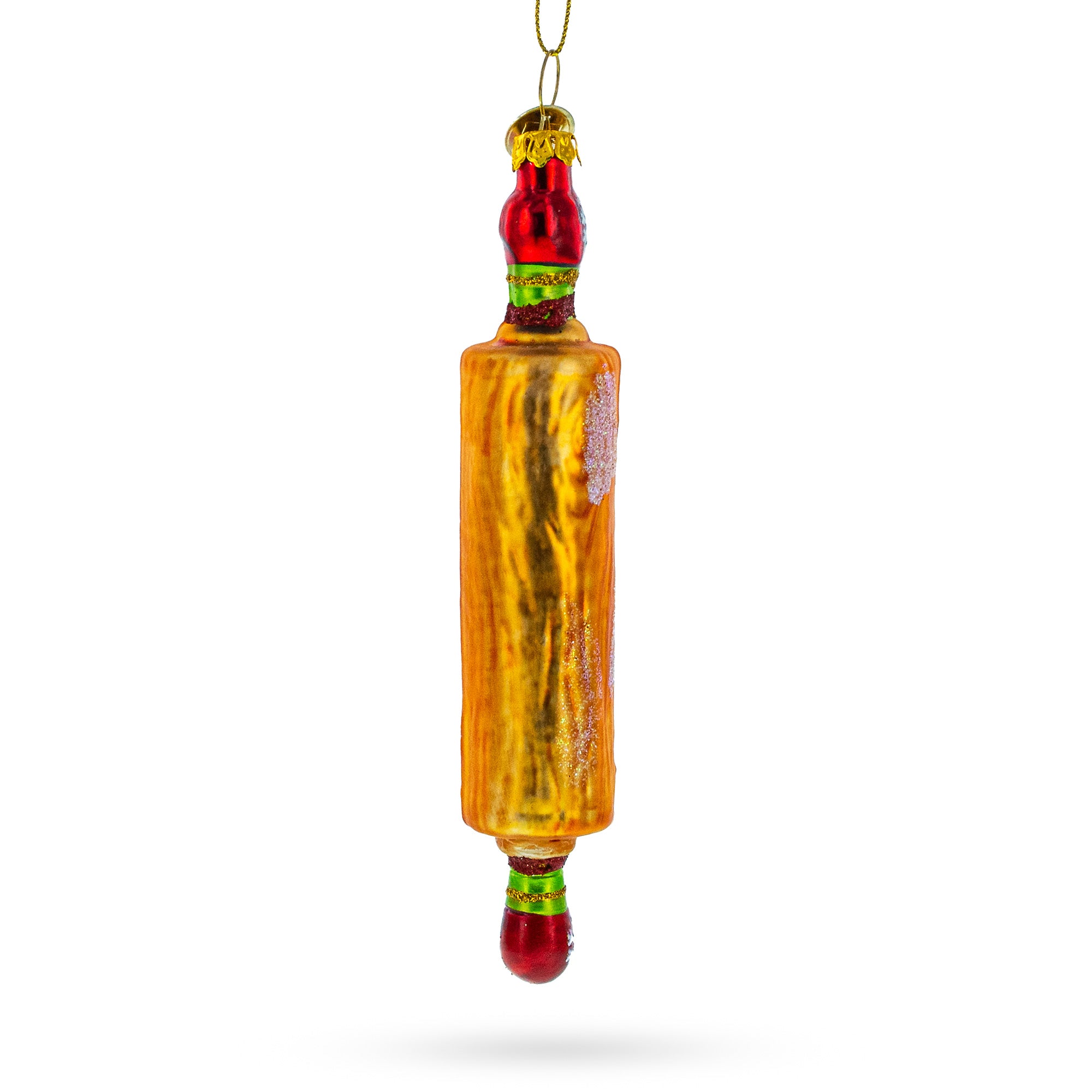 Kitchen Rolling Pin Glass Christmas Ornament in Gold color Figurine