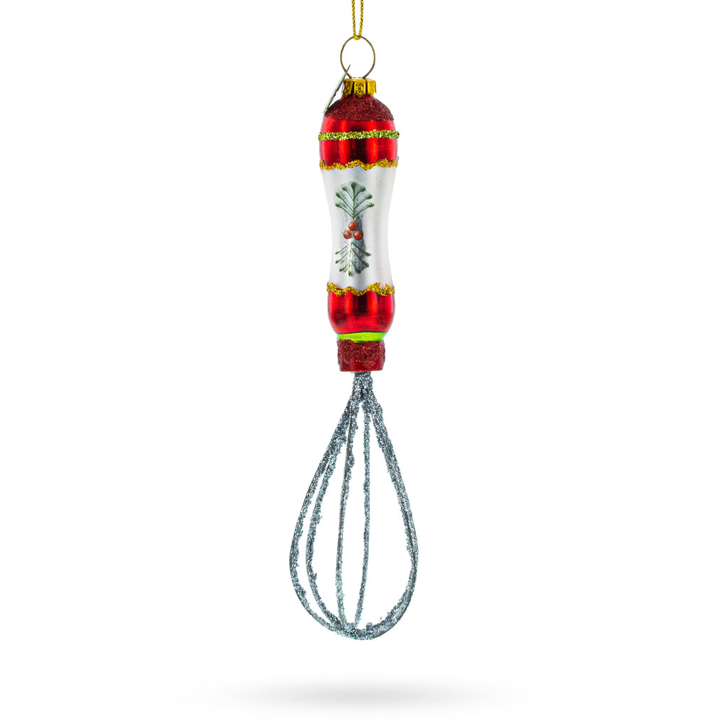 Culinary Whisk Glass Christmas Ornament in Multi color Figurine