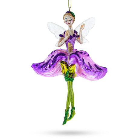 Enchanting Fairy in Purple Dress - Blown Glass Christmas Ornament in Multi color,  shape