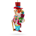 Dapper Tiger Gentleman Glass Christmas Ornament in Multi color Figurine