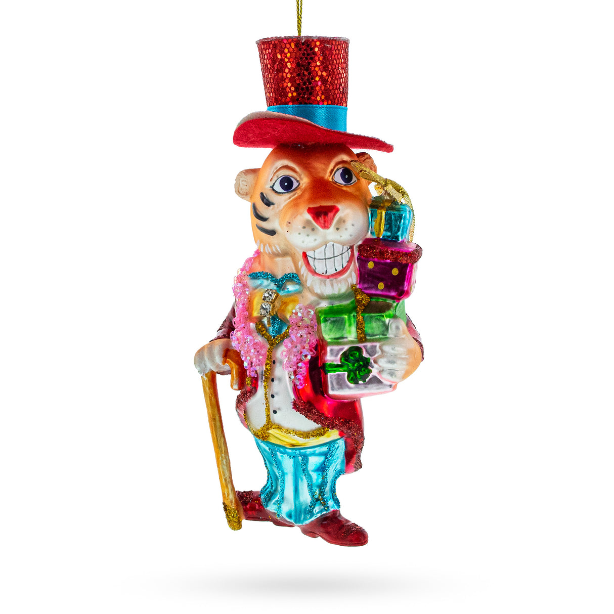 Dapper Tiger Gentleman - Blown Glass Christmas Ornament in Multi color,  shape