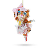 Glass Elegant Lady Tiger in Pink Dress - Blown Glass Christmas Ornament in Multi color
