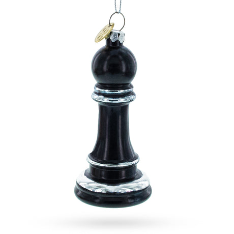Striking Chess Black Pawn - Blown Glass Christmas Ornament in Black color,  shape