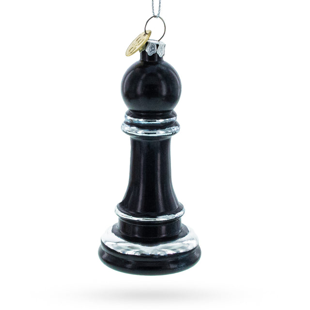 Glass Striking Chess Black Pawn - Blown Glass Christmas Ornament in Black color