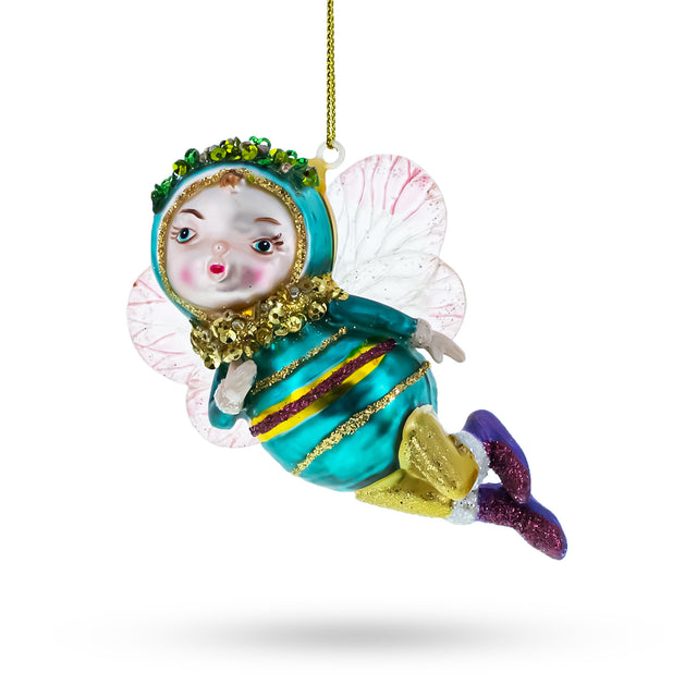 Enchanting Fairy Baby - Blown Glass Christmas Ornament in Multi color,  shape