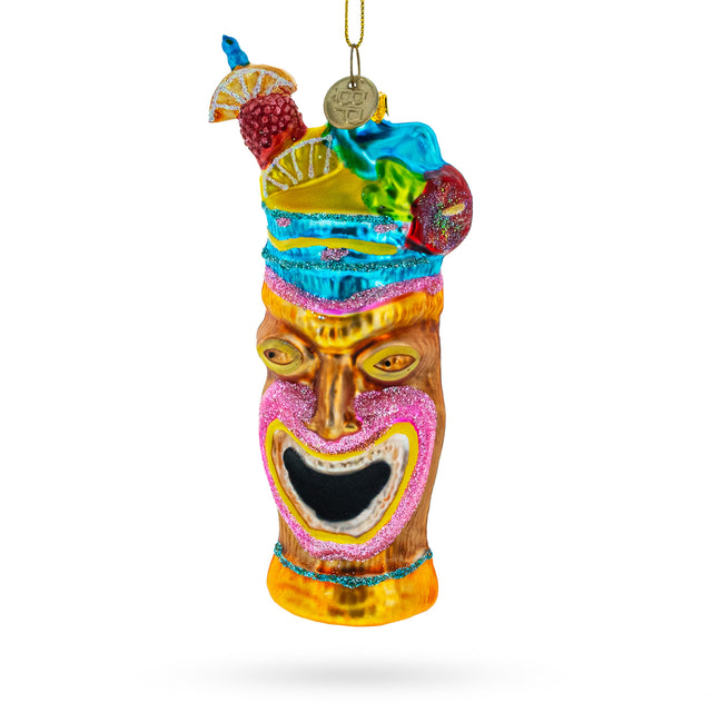 Trendy Cocktail in Mask Cup - Blown Glass Christmas Ornament in Multi color,  shape