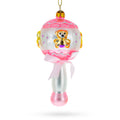 Delightful Baby Pink Rattle Glass Christmas Ornament in Pink color Figurine