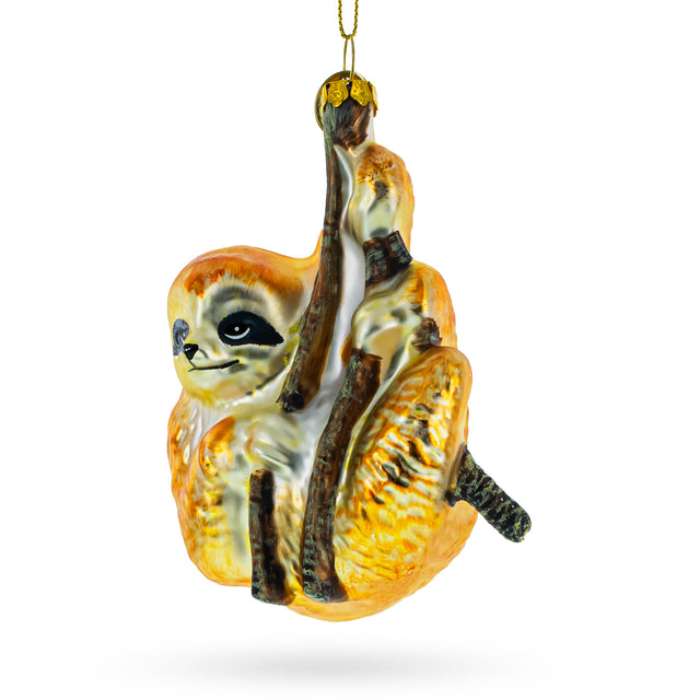 Relaxed Hanging Sloth - Blown Glass Christmas Ornament in Yellow color,  shape