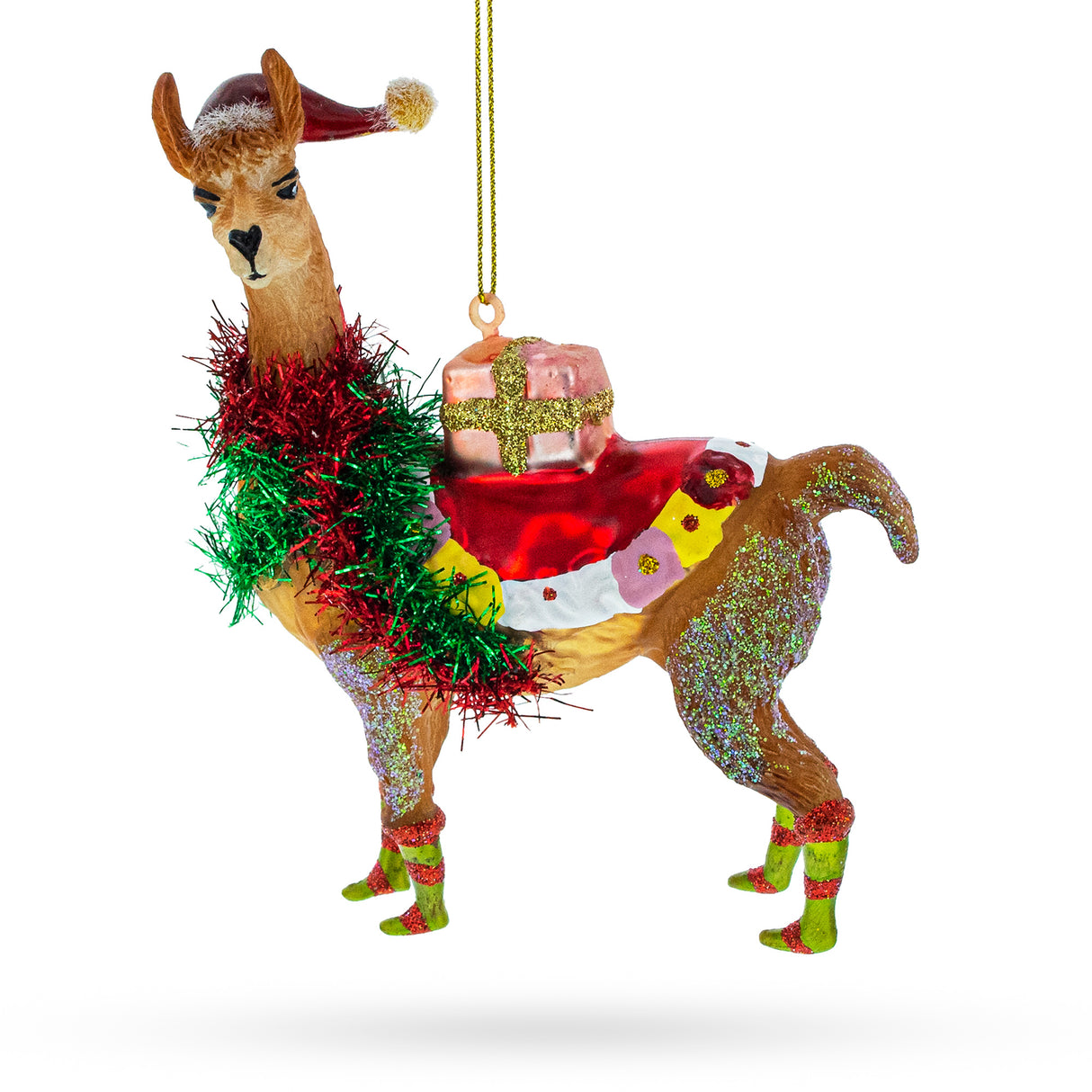 Glass Adorable Alpaca - Blown Glass Christmas Ornament in Multi color