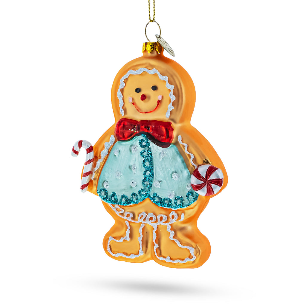 Sweet Gingerbread Man Glass Christmas Ornament in Orange color Figurine