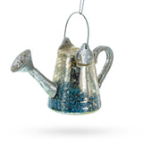 Glass Rustic Metal Watering Can - Blown Glass Christmas Ornament in Silver color