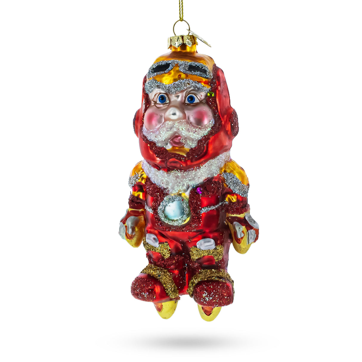 Aviator Pilot - Handcrafted Blown Glass Christmas Ornament in Red color,  shape