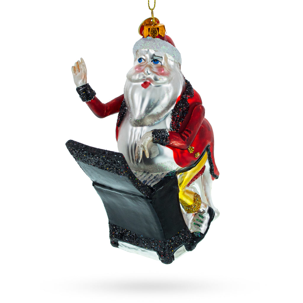 Santa Piano Performance Glass Christmas Ornament in Red color Figurine