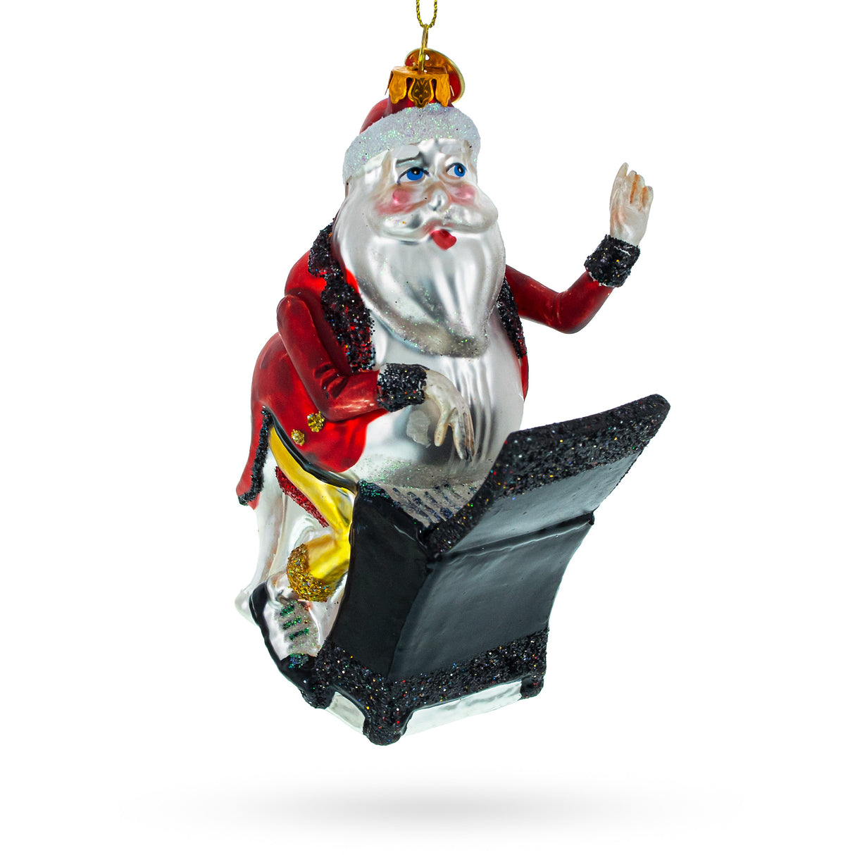 Melodious Santa Playing Piano - Blown Glass Christmas Ornament in Multi color,  shape
