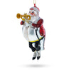 Glass Festive Santa Blowing Trumpet - Blown Glass Christmas Ornament in Multi color