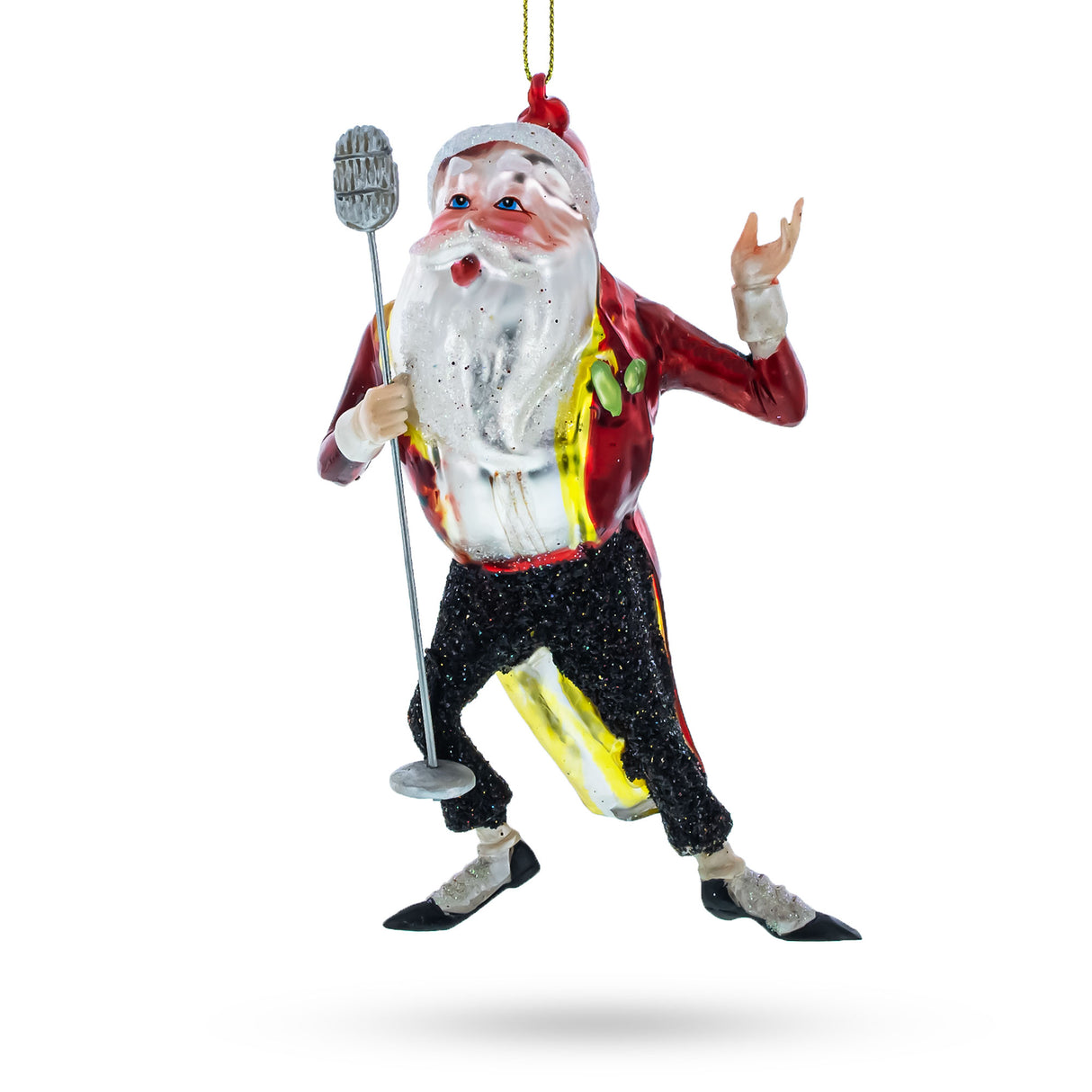 Joyful Singing Santa - Blown Glass Christmas Ornament in Multi color,  shape