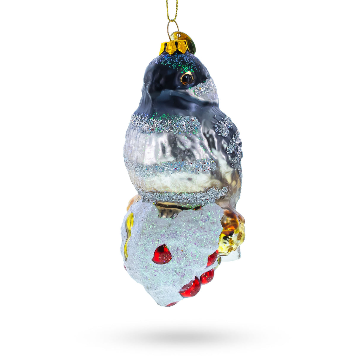 Graceful Gray Bird - Blown Glass Christmas Ornament in Multi color,  shape