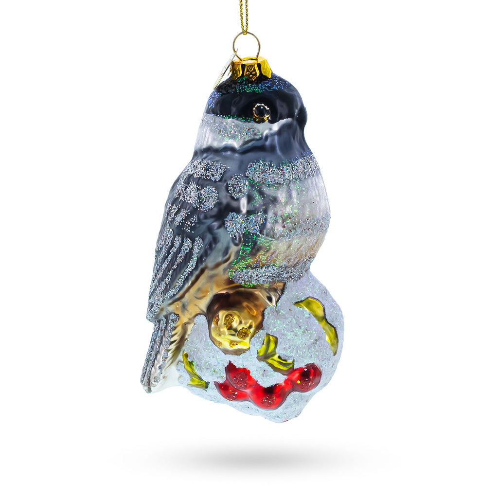 Falcon on Snowy Branch Glass Christmas Ornament in Grey color Figurine