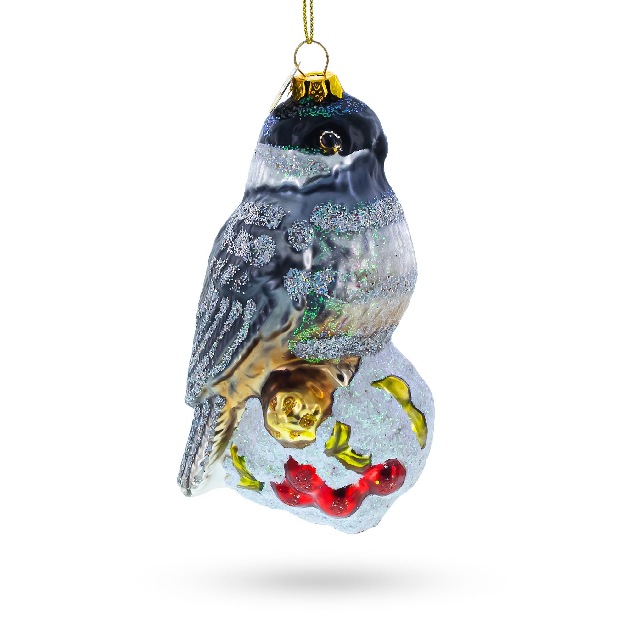 Falcon on Snowy Branch Glass Christmas Ornament in Grey color Figurine