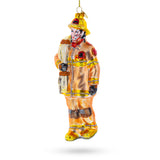 Glass Heroic Fireman with Hose Blown Glass Christmas Ornament in Orange color